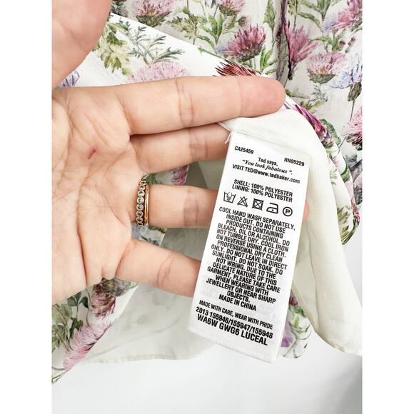 Ted Baker Luceal Ivory Pink Thistle Floral Print Long Sleeve Blouse Size 4/Large - Picture 5 of 7